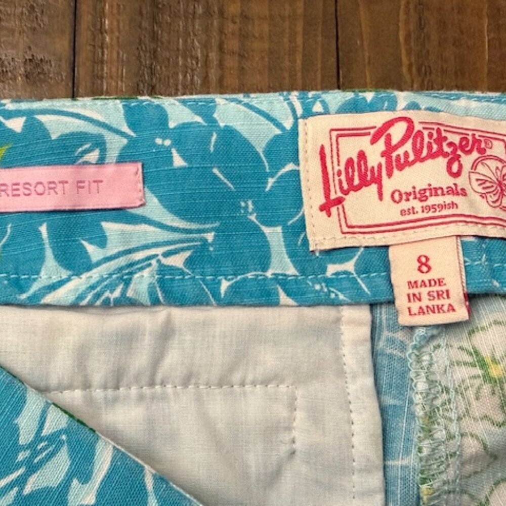 Lilly Pulitzer Originals Resort Fit Ankle Crop Pants Floral Blue Green Size 8 - Picture 3 of 5